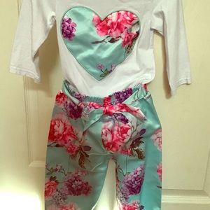3pc Silk Heart Floral Outfit